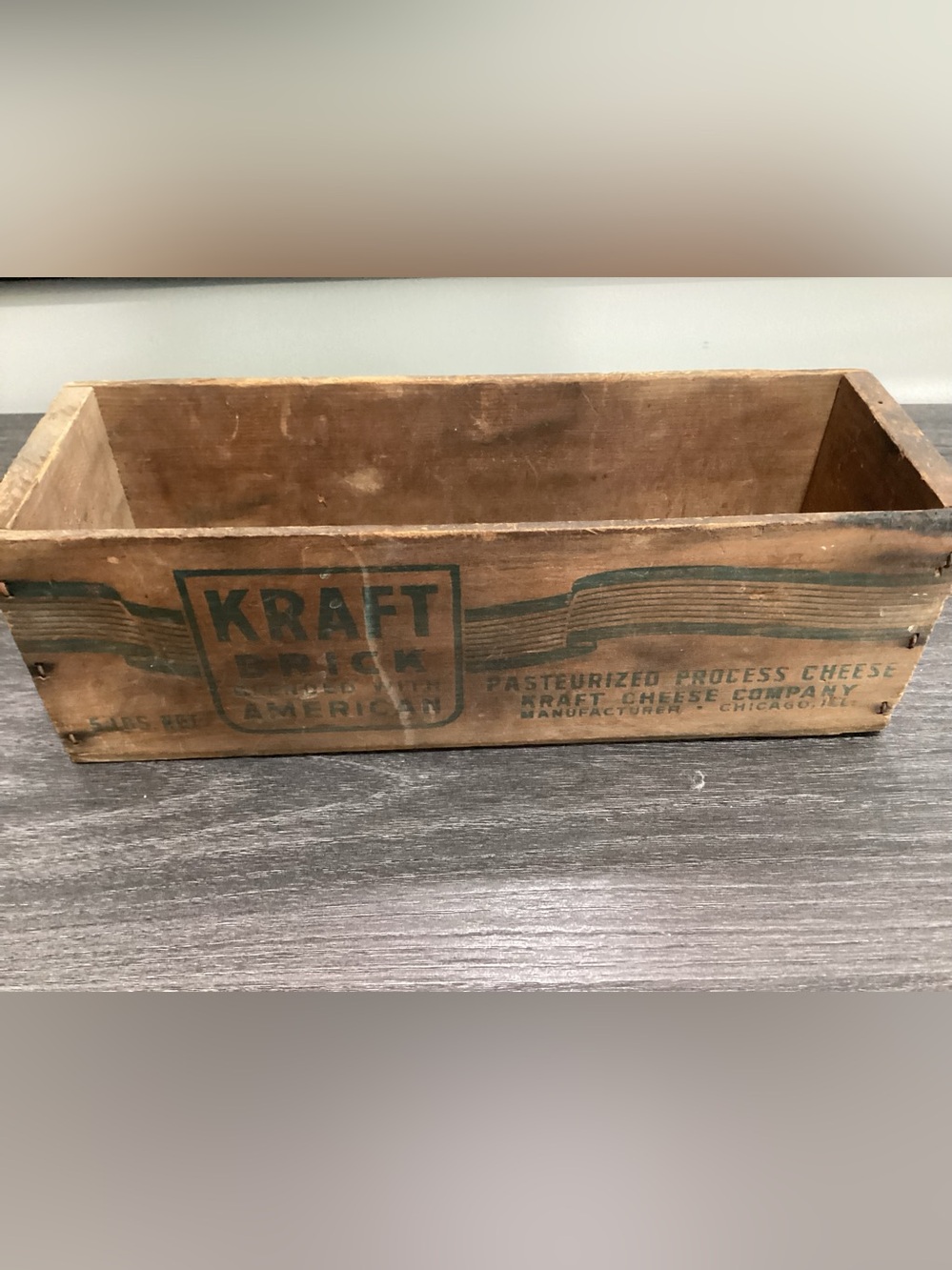 Antique Kraft Brick and American Processed Cheese wooden crate from 1920s